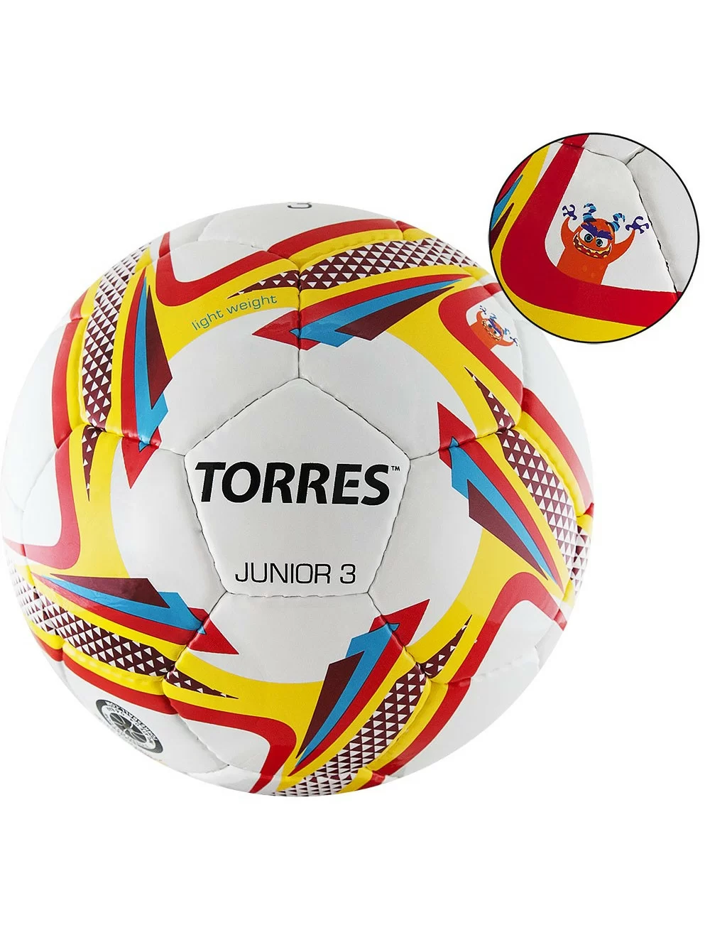 Реальное фото Мяч футбольный Torres Junior-3 р.3 вес 270-290 г глянц. ПУ 32 п. бел-крас-жел F320243 от магазина Спортев