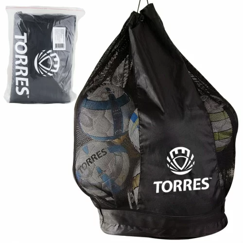 Реальное фото Сумка-баул Torres на 15 мячей на шнурке с фиксатором черная SS11069 от магазина СпортЕВ