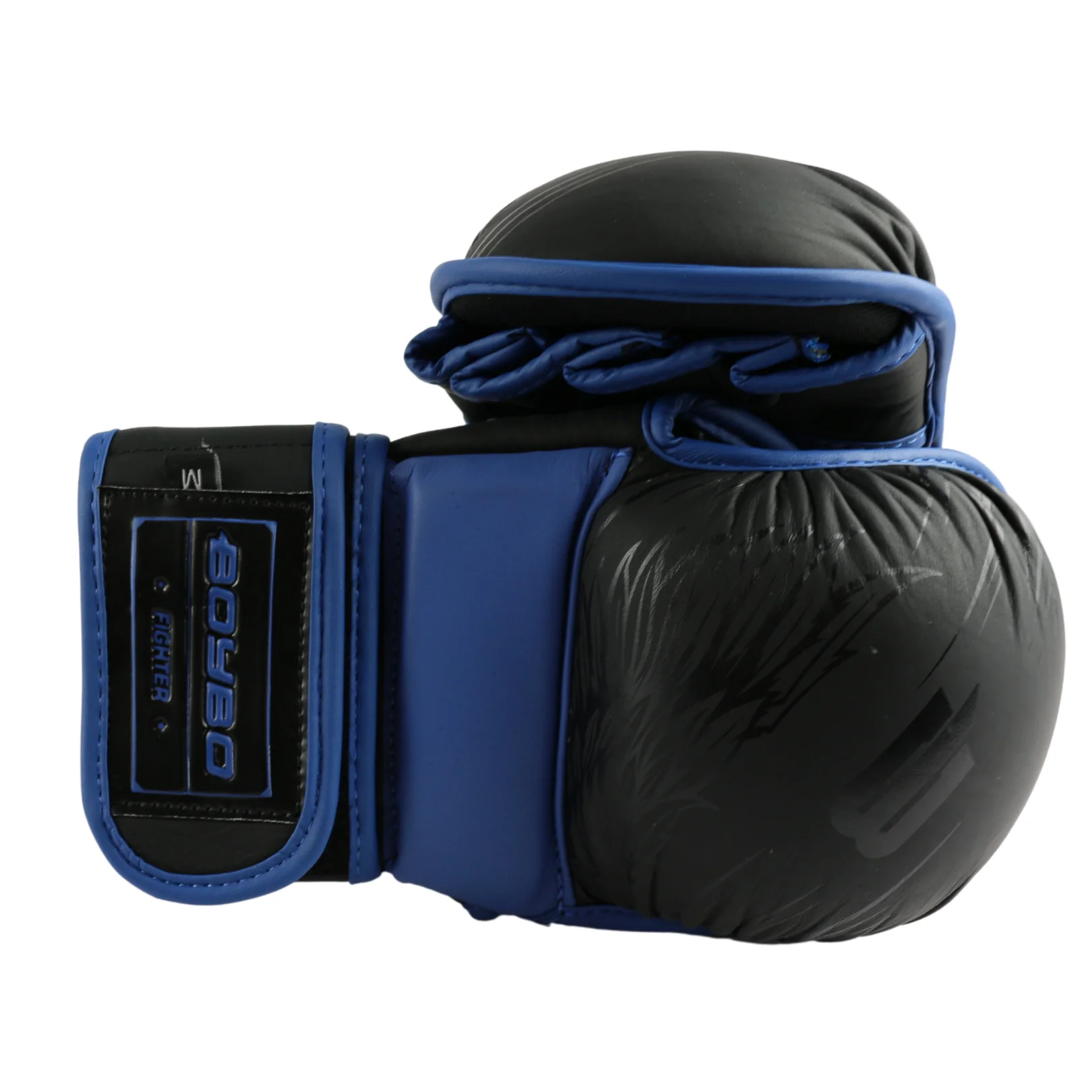 Реальное фото Перчатки ММА BoyBo Wings кожа черно-синие 1435 от магазина Спортев