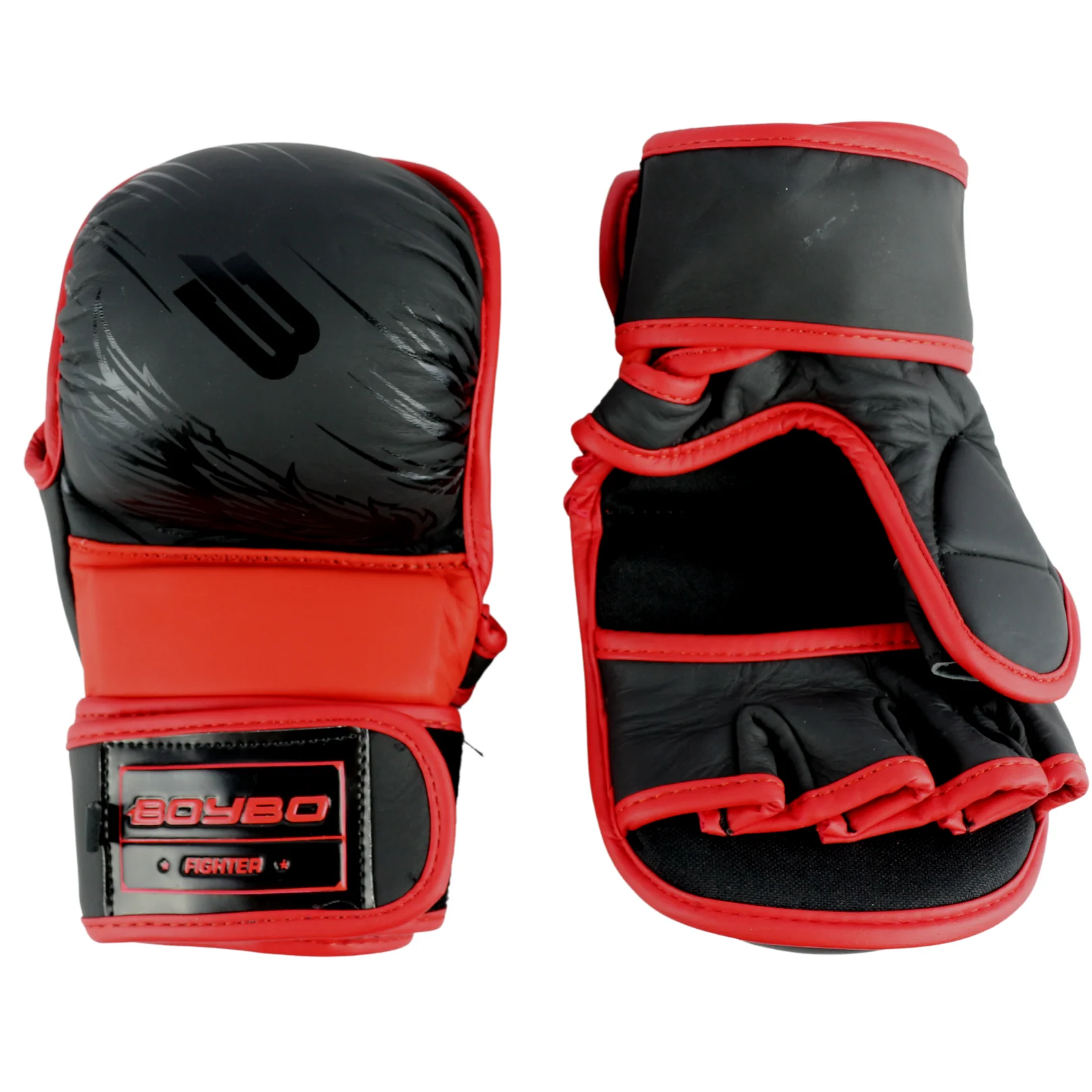 Реальное фото Перчатки ММА BoyBo Wings кожа черно-красные 1434 от магазина Спортев