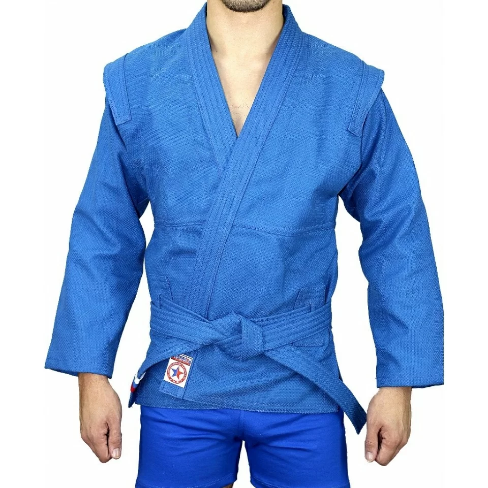 Реальное фото Куртка для самбо Крепыш Атака синяя К.30.СИ-56.00 от магазина СпортЕВ