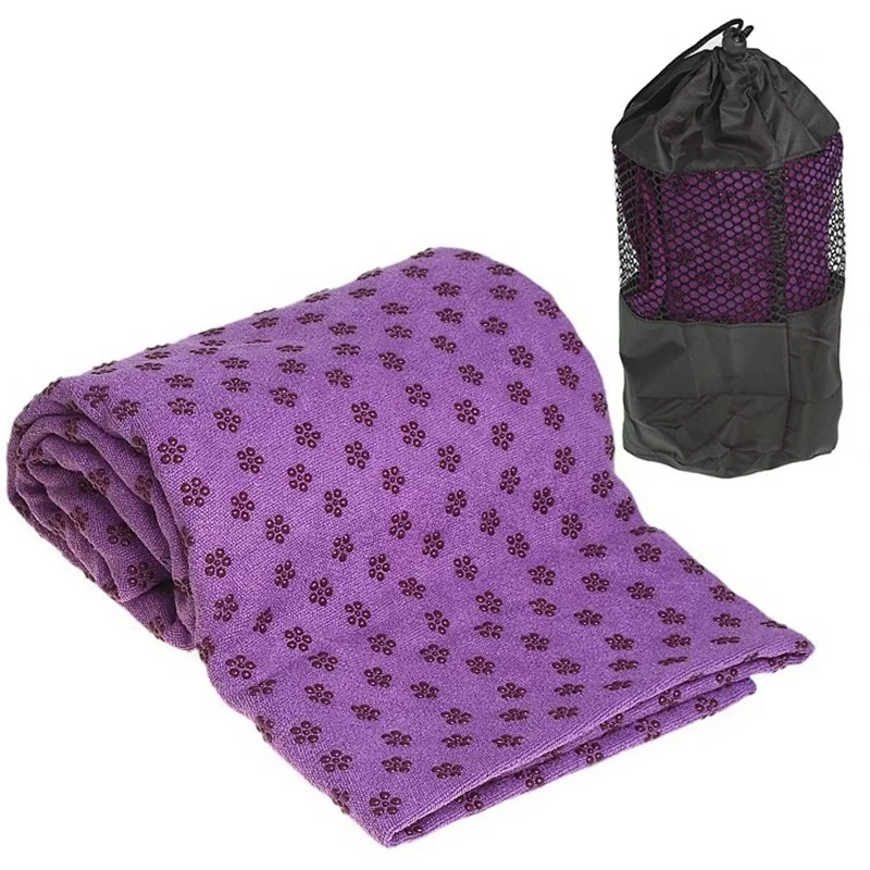 Реальное фото Полотенце для йоги C28849-2 183х63 см с сумкой для переноски фиолетовое от магазина СпортЕВ