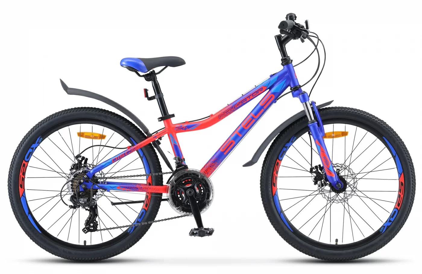 Реальное фото Велосипед Stels Navigator-410 MD 21-sp 24" (2021) синий/неоновый_красный V010 от магазина СпортЕВ