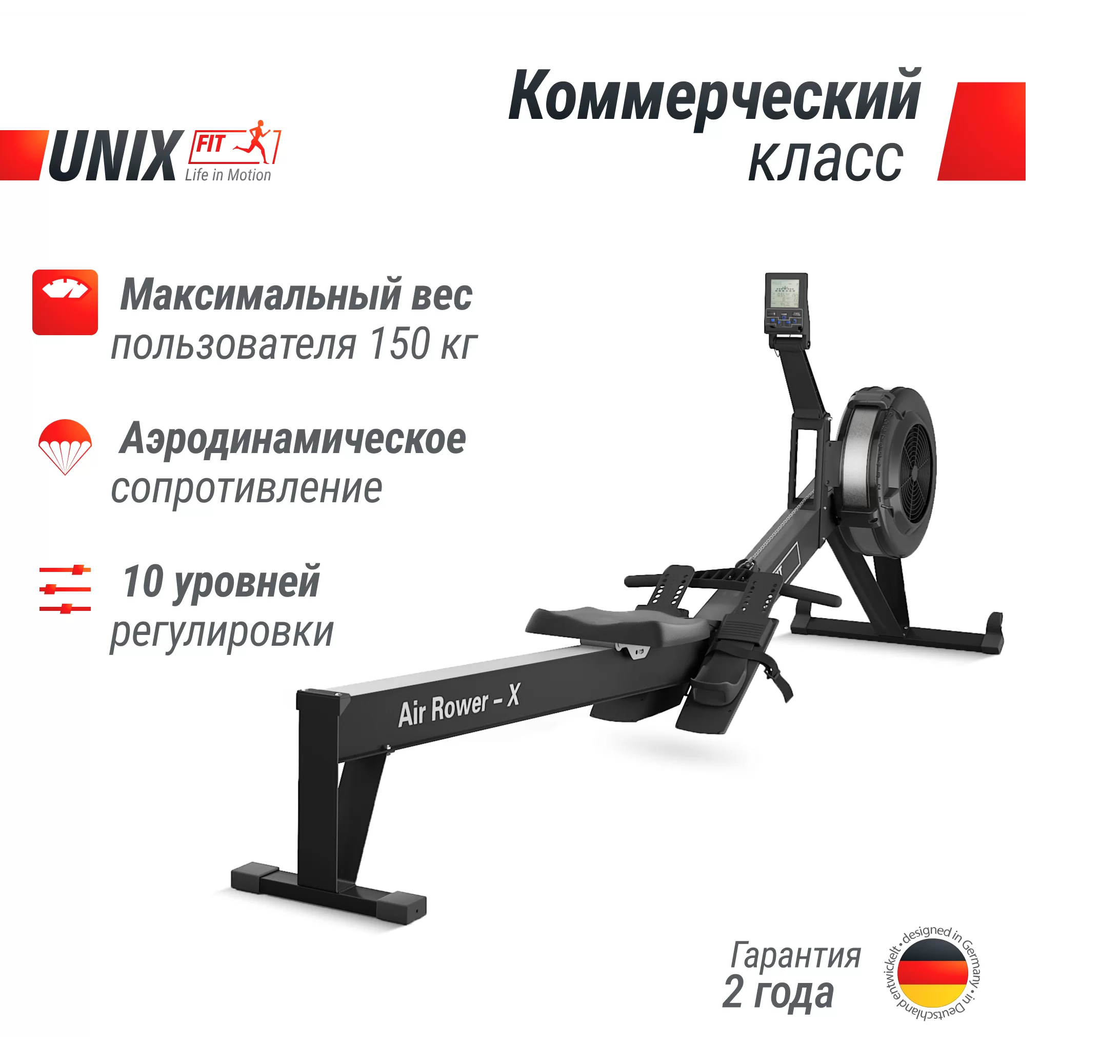Реальное фото Гребной тренажер UNIX Fit Air Rower-X Black от магазина Спортев