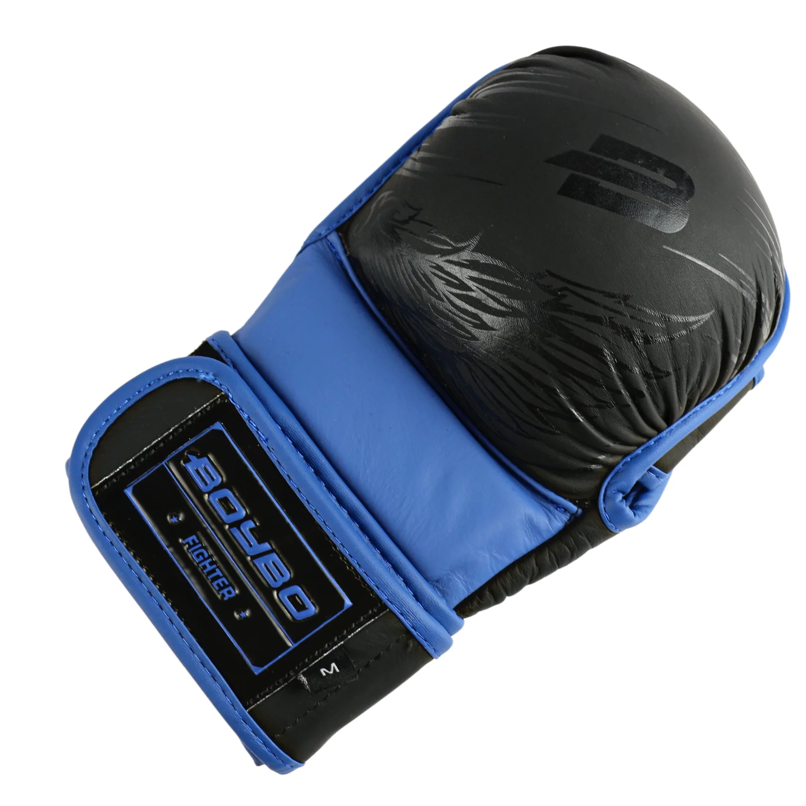 Реальное фото Перчатки ММА BoyBo Wings кожа черно-синие 1435 от магазина Спортев
