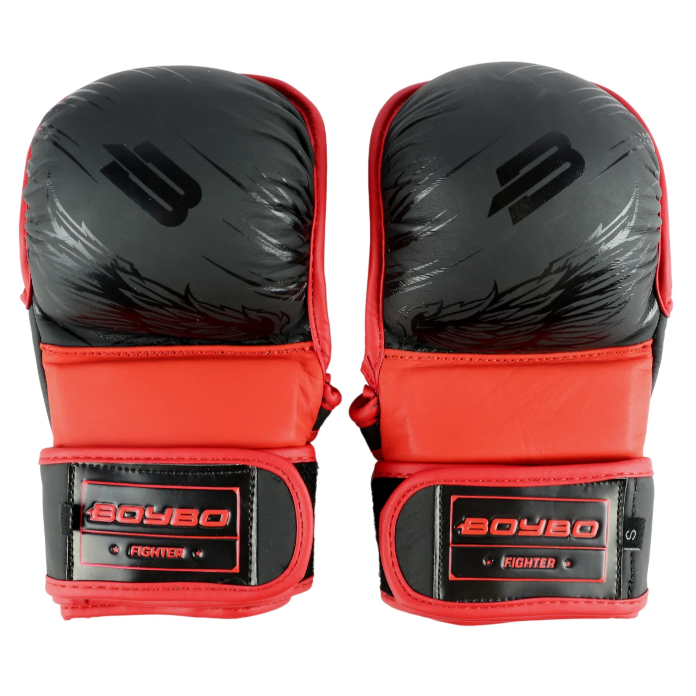 Реальное фото Перчатки ММА BoyBo Wings кожа черно-красные 1434 от магазина Спортев