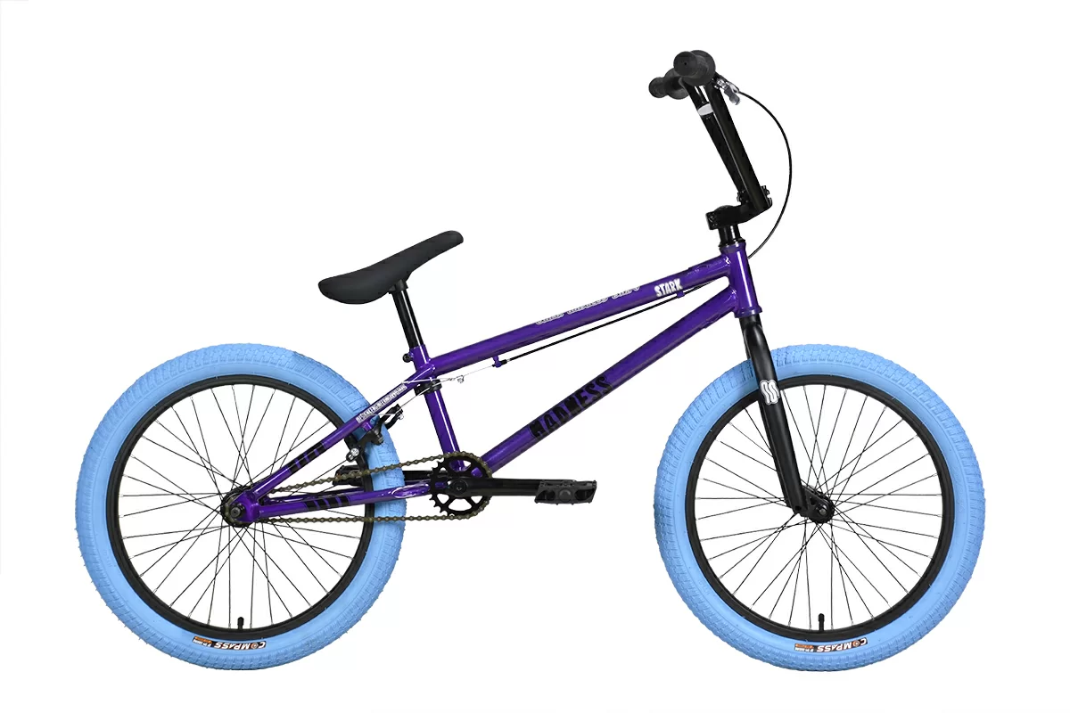 Реальное фото Велосипед Stark Madness BMX 4 (2024) серо-фиолетовый/черный/синий от магазина Спортев