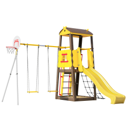 Детский спортивный комплекс для дачи ROMANA Избушка NEW (с фанерными качелями) R.103.29.04+1.Д-26.00+1.Д-26.00