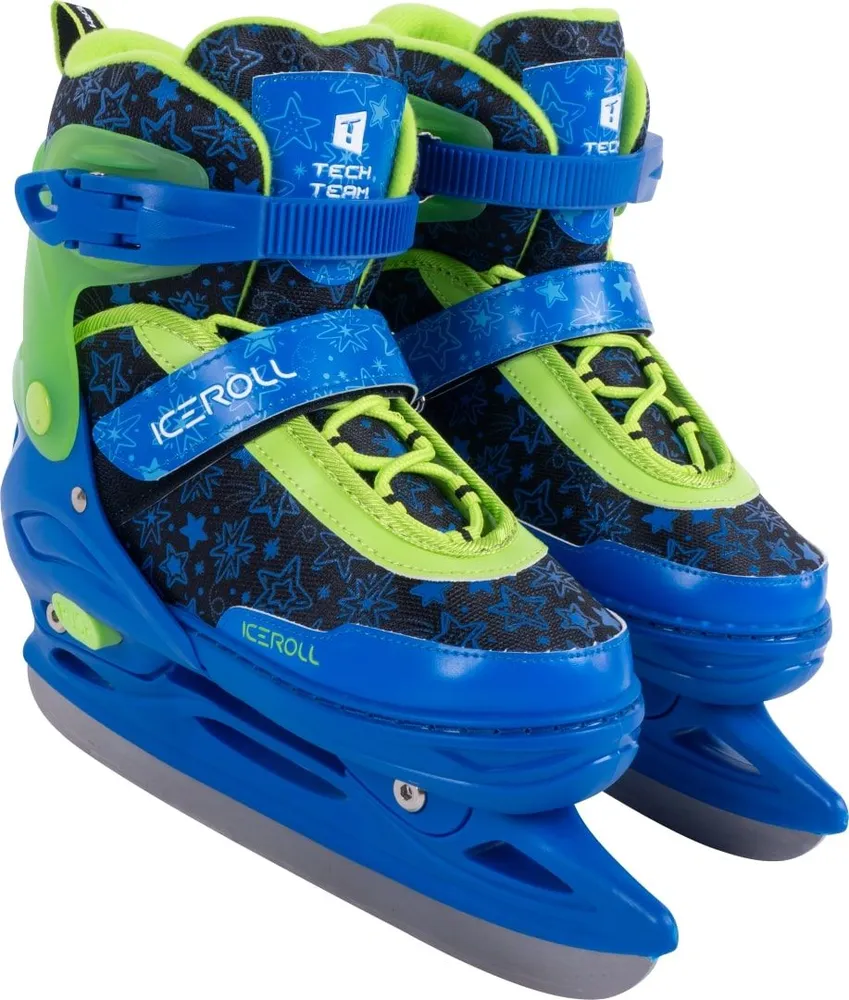 Реальное фото Коньки раздвижные TechTeam Iceroll синий/зеленый от магазина Спортев