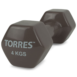 Гантель виниловая 4 кг Torres темно-серый PL522206